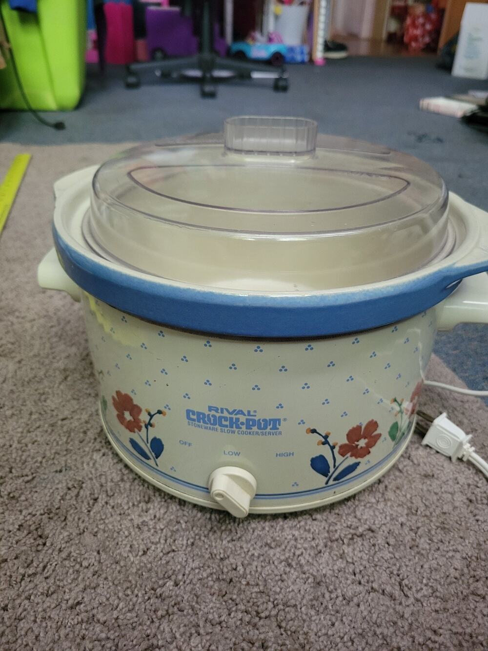 Crock Pot Rival 4 Qt Blue Floral Stoneware Slow Cooker Vintage